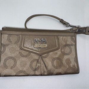 Coach Tan Monogram Wristlet with Leather Strap